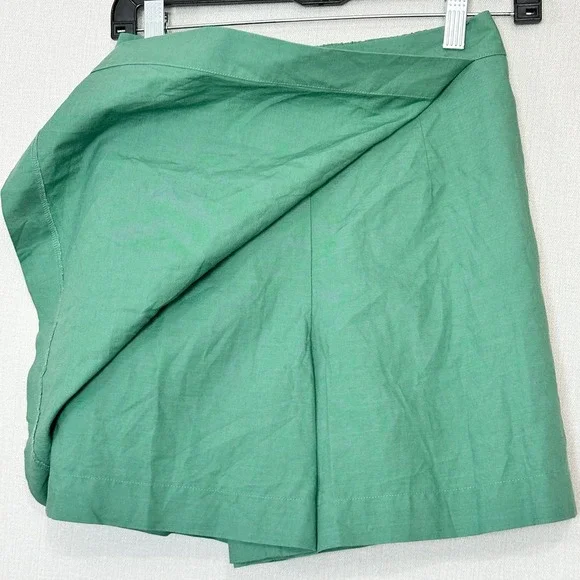 Uniqlo Green Wrap Skort XS Linen Blend High Waist Minimalist - Picture 4 of 5